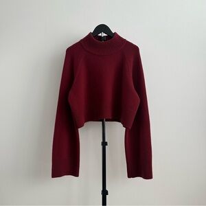 Reformation Garrett Burgundy Red Cashmere Mock Crew Neck Cropped Sweater Size L